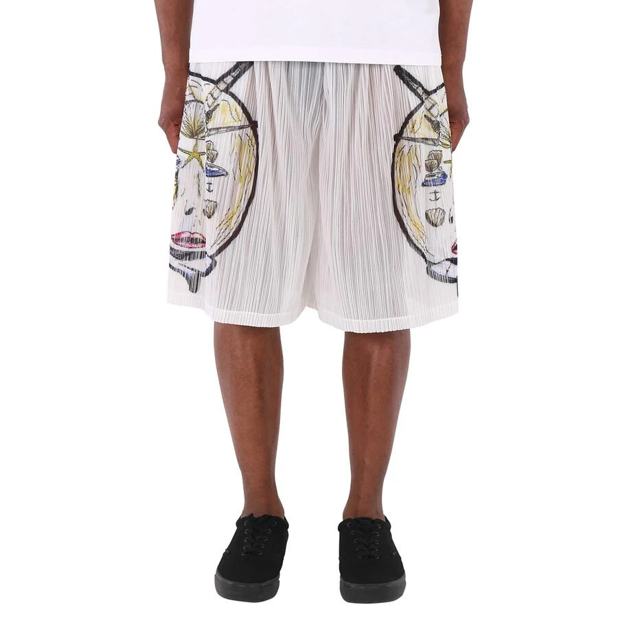 Burberry White Marine Sketch Sheer Plisse Shorts