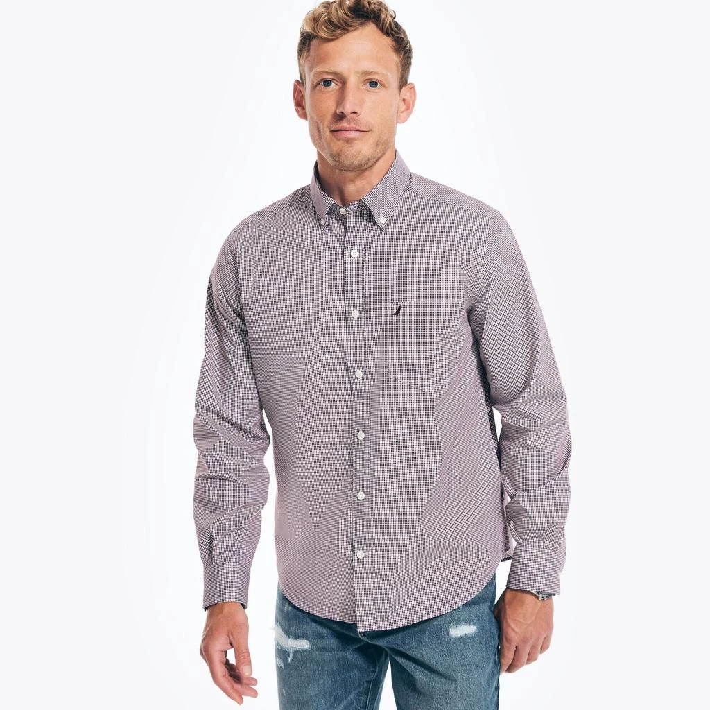 Nautica Nautica Mens Wrinkle-Resistant Plaid Wear To Work Shirt 1