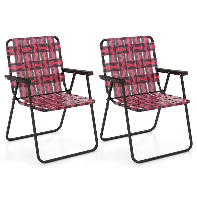 Hivvago 2 Pieces Folding Beach Chair Camping Lawn Webbing Chair-Red 1