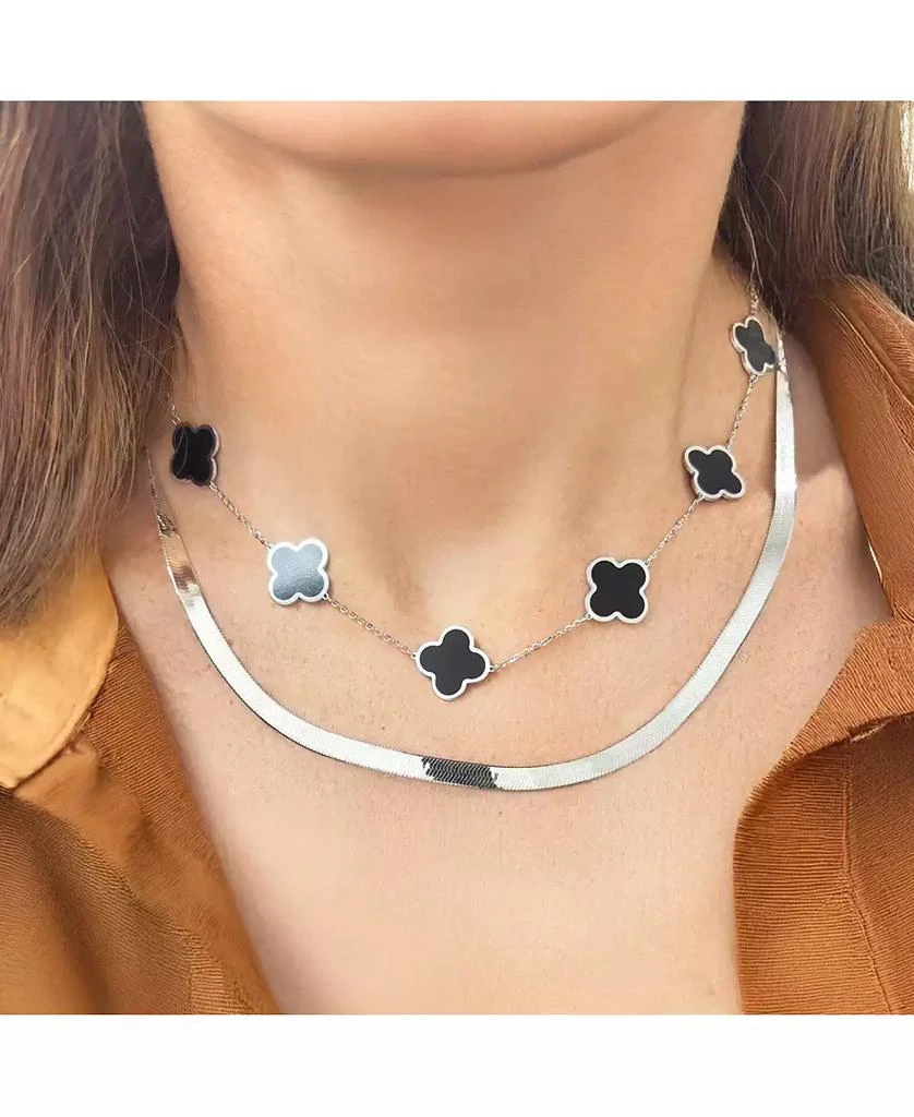 The Lovery Large Onyx Clover Necklace 14K White Gold 2