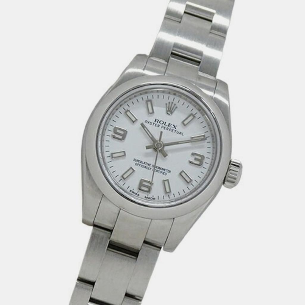 Rolex Rolex White Stainless Steel Oyster Perpetual 176200 Automatic Women's Wristwatch 26 mm
