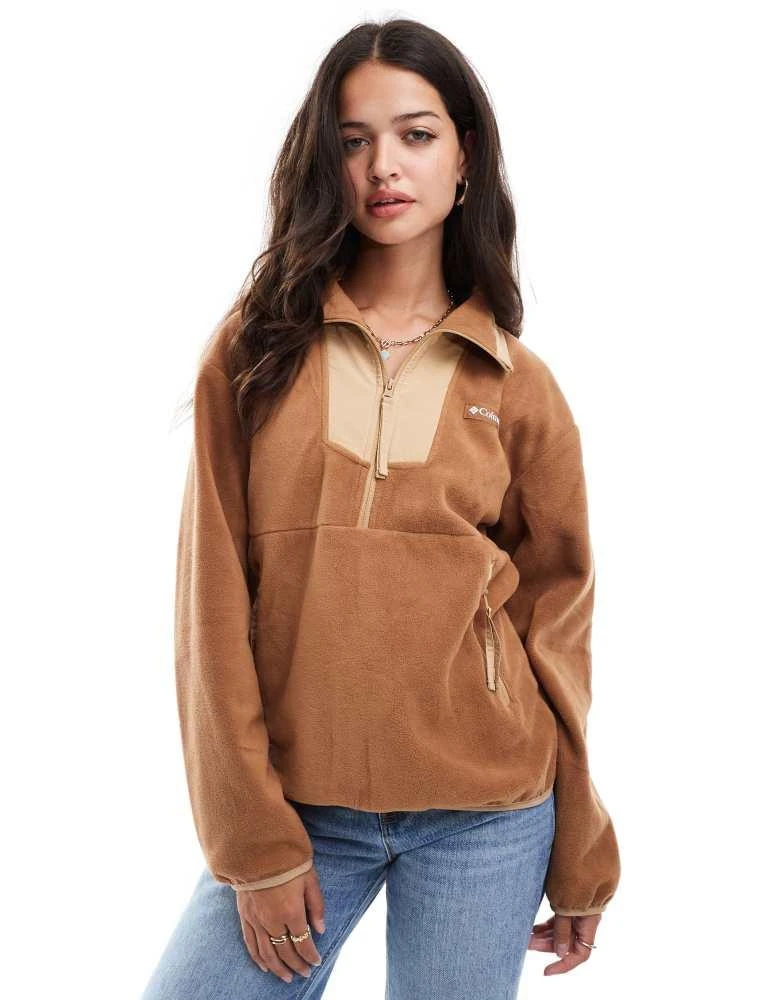 Columbia Columbia Sequoia Grove half zip sweat fleece in camel brown and canoe 1
