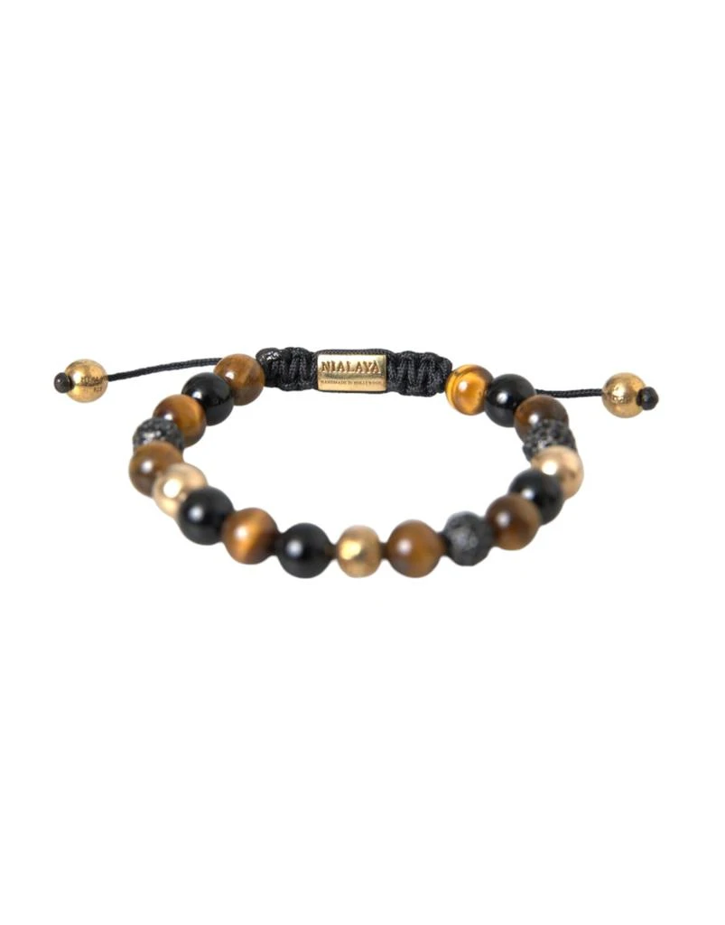 Nialaya CZ Ball Tiger Eye Stone  Beaded Men Men's Bracelet 3