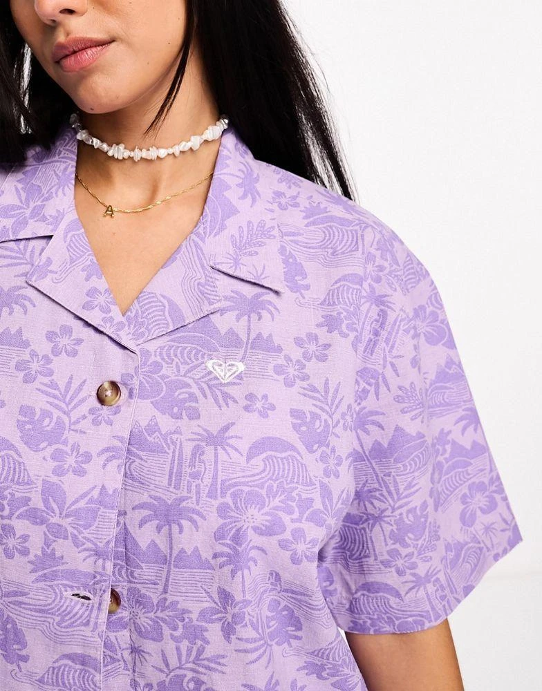 Roxy Roxy surf kind kate beach shirt in purple floral print 3