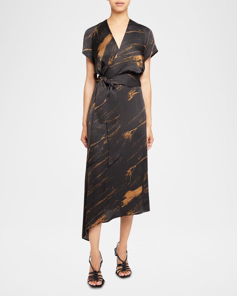 Santorelli Haley Abstract-Print Asymmetric Midi Dress