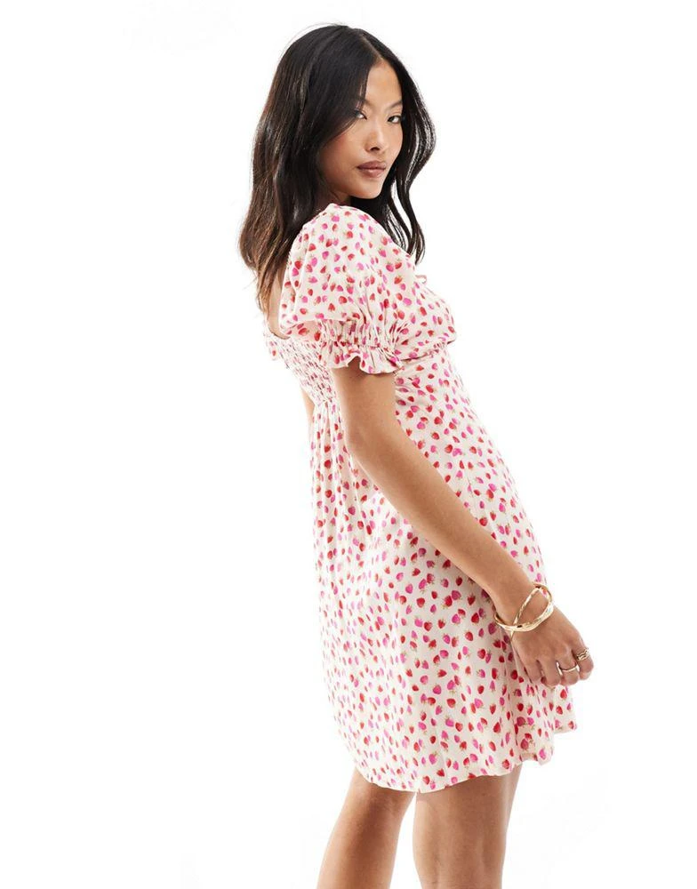 Miss Selfridge Miss Selfridge Petite tie front mini tea dress in strawberry print 2