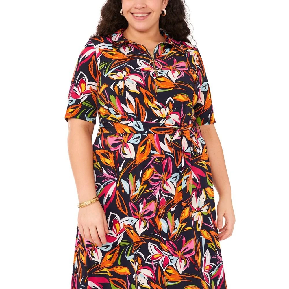 MSK Plus Size Printed Collared V-Neck Midi Dress 3