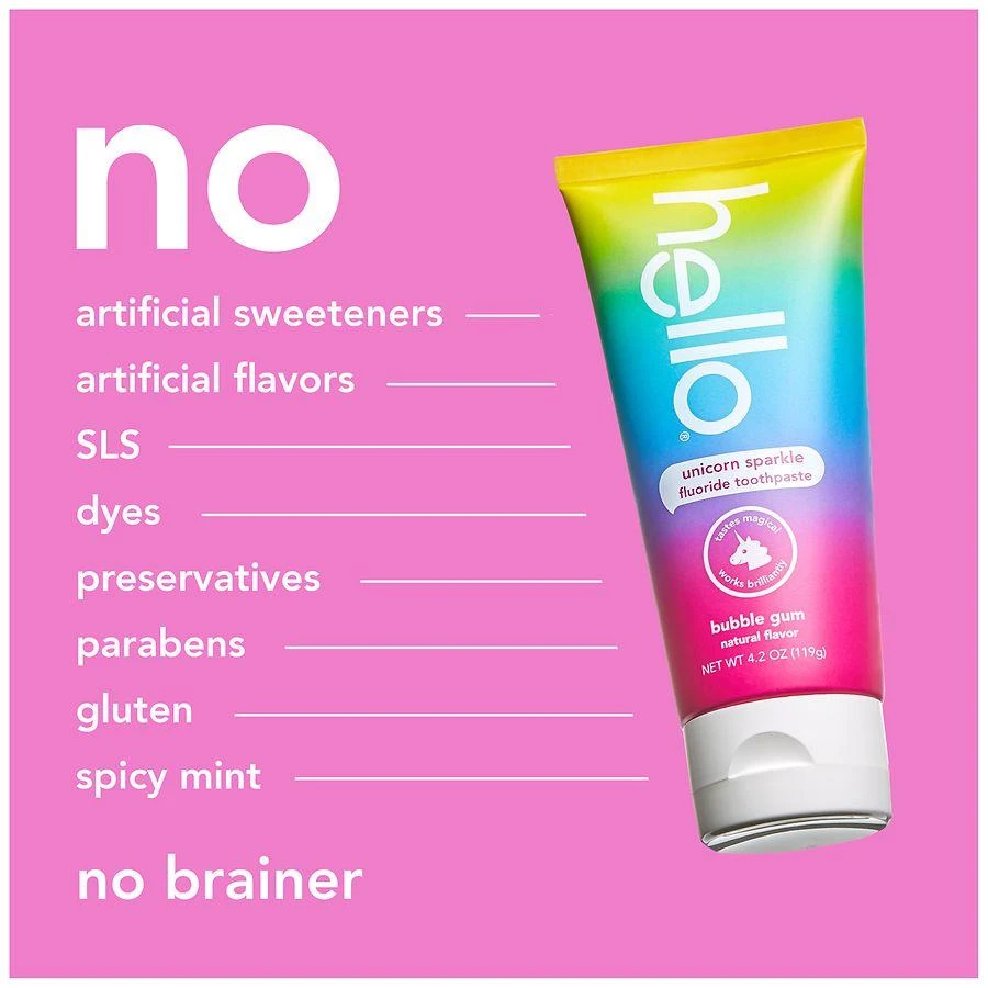 Hello Unicorn Sparkle Kids Toothpaste with Fluoride Bubble Gum, Tube 7