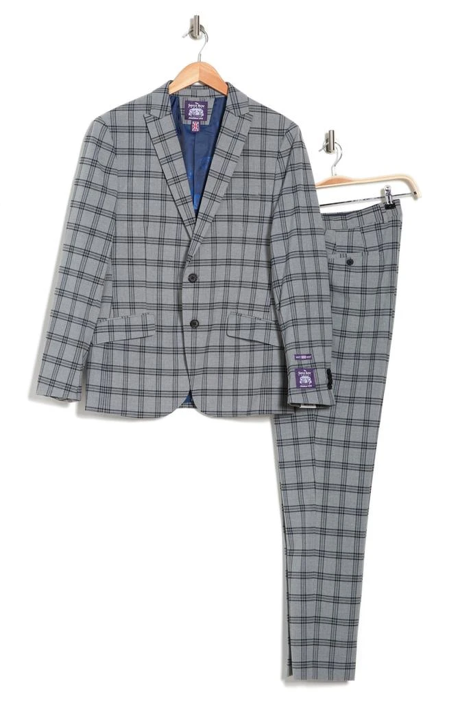 SAVILE ROW CO Grey Plaid Two Button Peak Lapel Suit 6