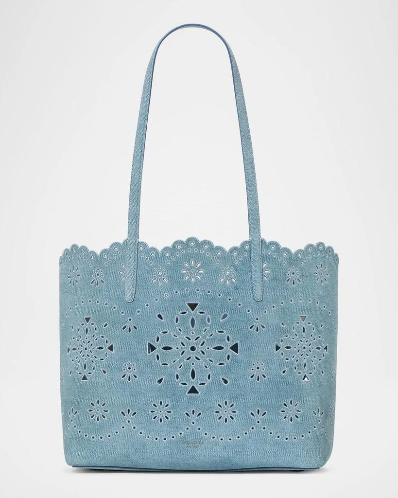 Shop do it all perforated denim suede tote bag on Sale at