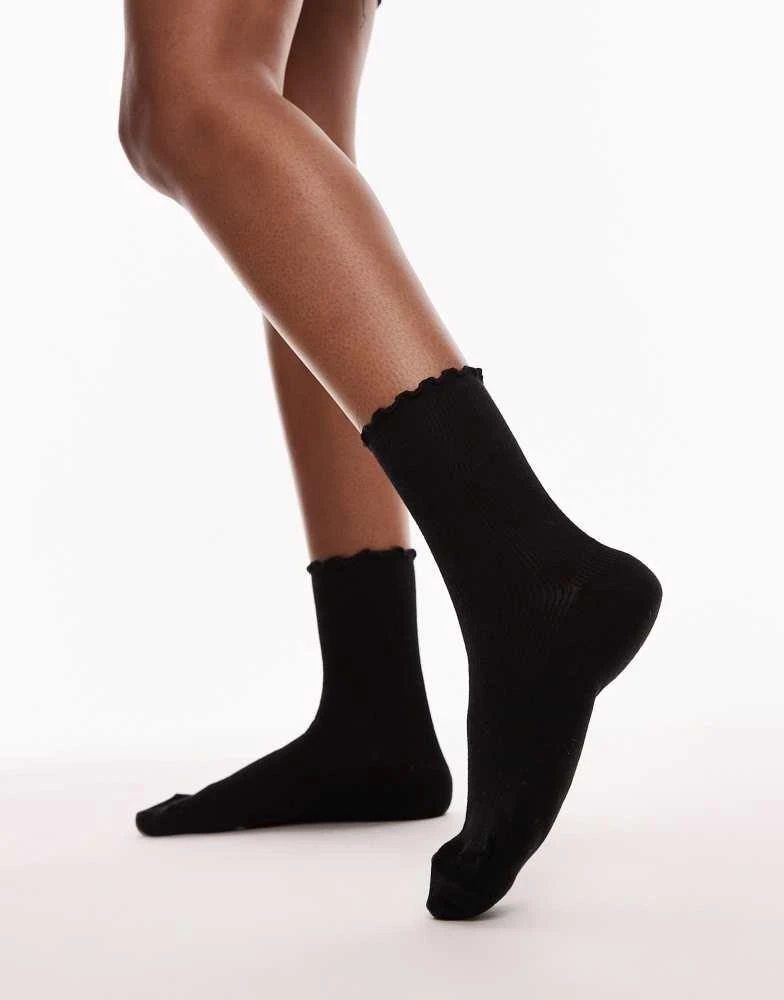 Topshop Topshop ribbed frill socks in black 4
