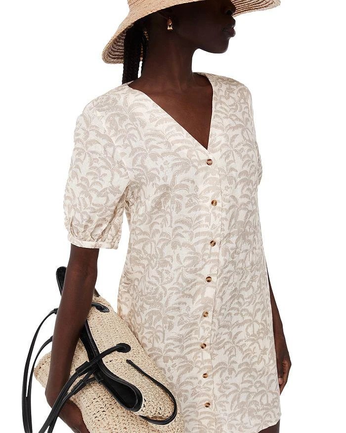 Whistles Palm Print Linen Blend Dress Ivory/Multi Size 12