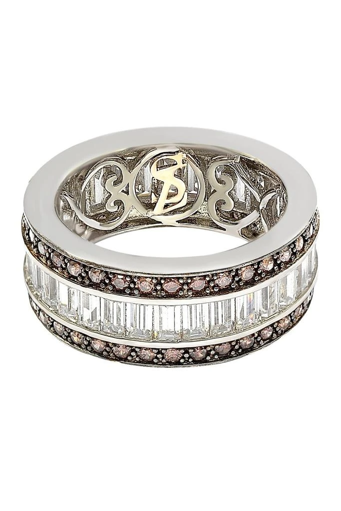 Suzy Levian Sterling Silver Chocolate & White Baguette CZ Band 4