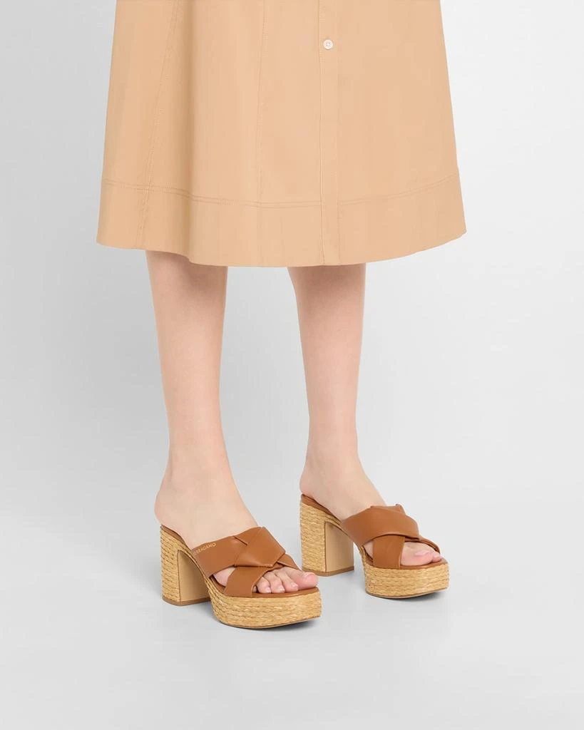 Salvatore Ferragamo Douglas Padded Leather Raffia Platform Sandals 2