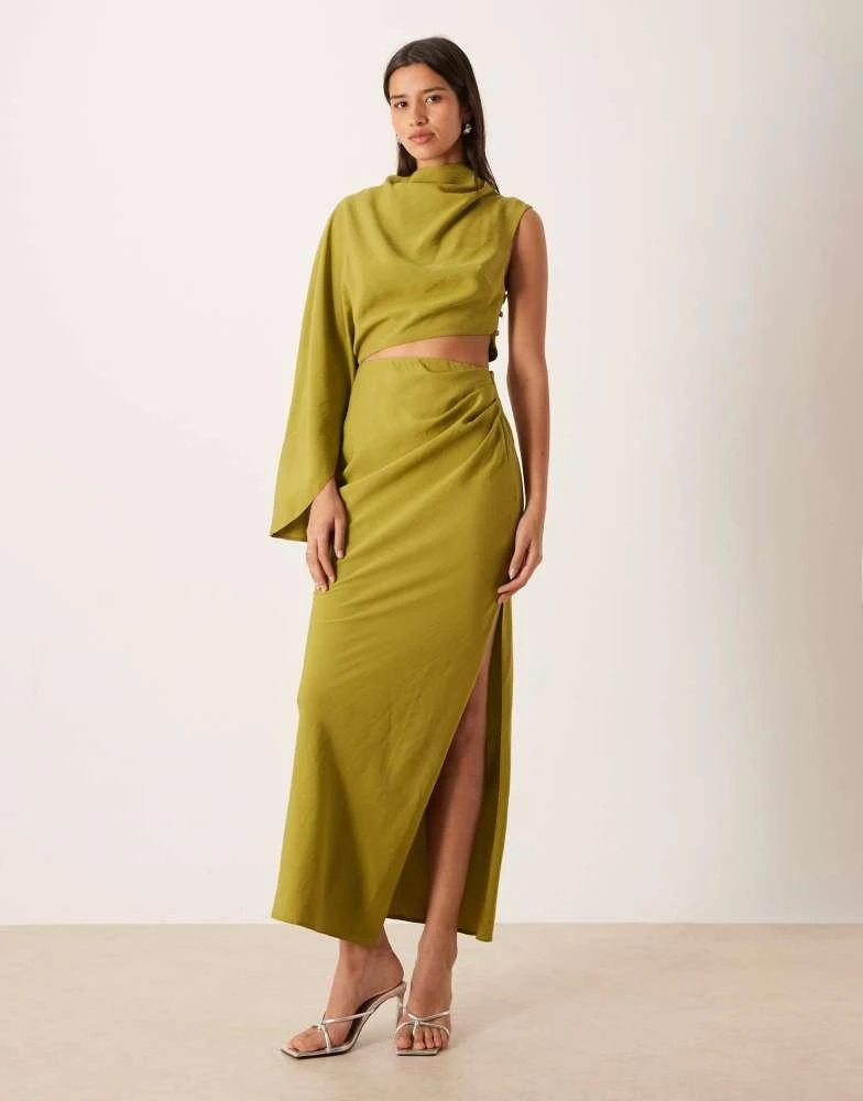 Shop ASOS DESIGN high neck one shoulder maxi dress with batwing