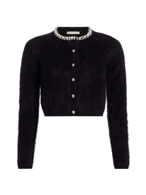 Alice + Olivia Greyson Embellished Cashmere Crop Cardigan 6