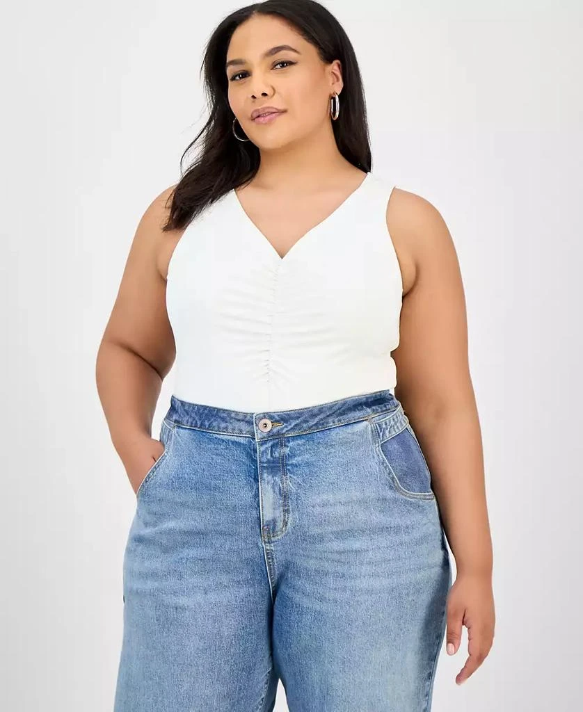 Bar III Trendy Plus Size Ruched V-Neck Tank Top, Exclusively at Macy
s 1