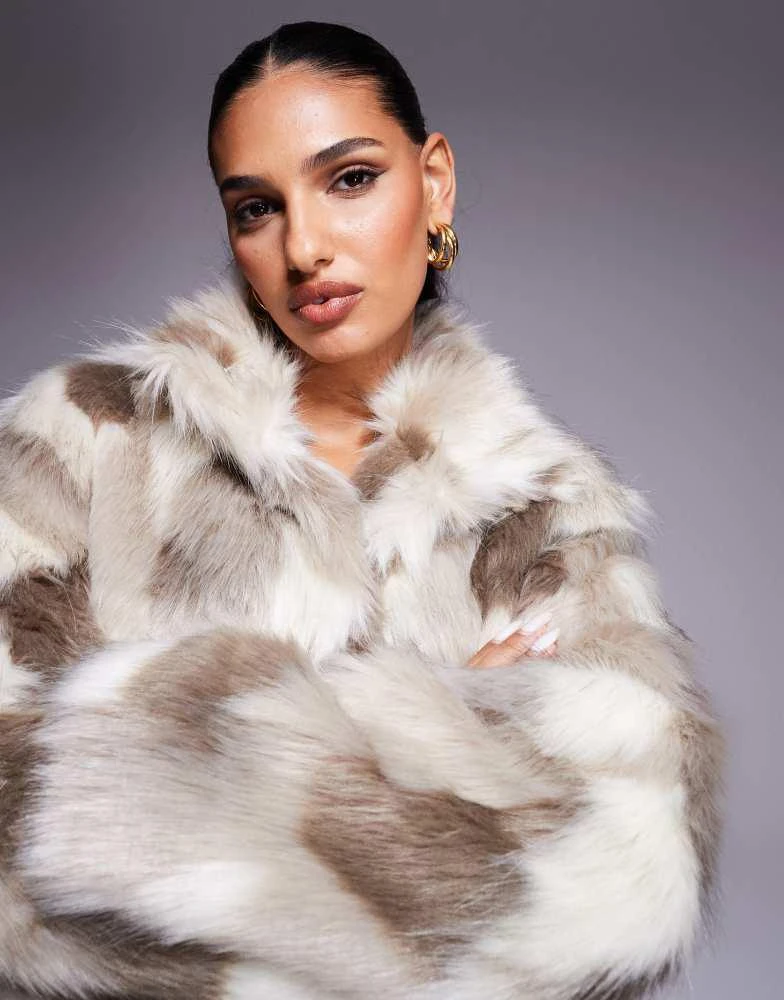 ASOS ASOS DESIGN longline patch faux fur coat in dalmatian 3