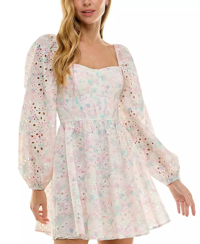 SENI & CADE Juniors' Printed Eyelet Corset Dress 1