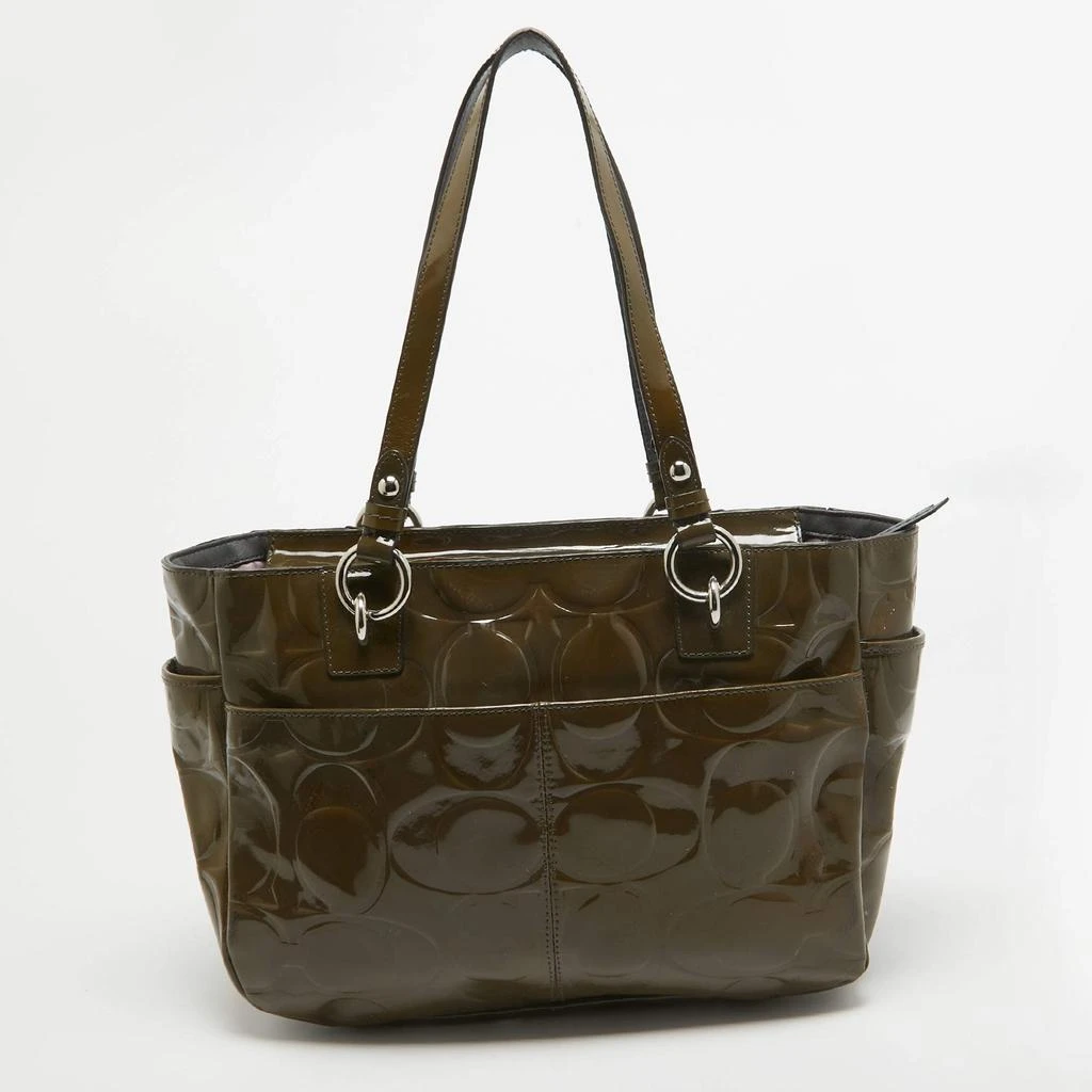 Coach Coach Olive Green Op Art Embossed Patent Leather East West Gallery Tote 4