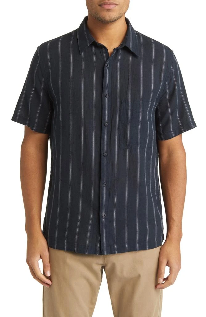 Vince Windsor Stripe Short Sleeve Linen Button-Up Shirt 1