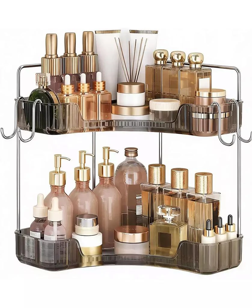 YIGII 2 Tier Bathroom Organizer with Hooks for Makeup and Skincare