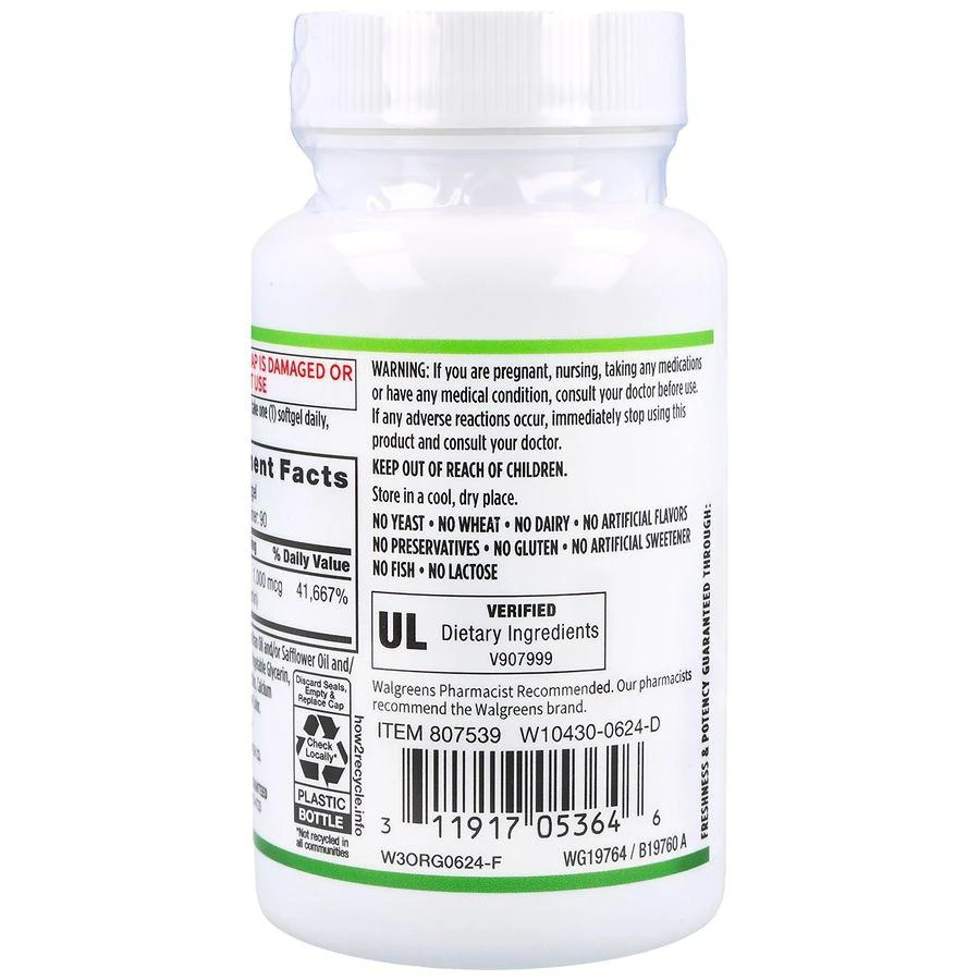 Walgreens Free 
Pure B12 1,000 mcg Softgels 3