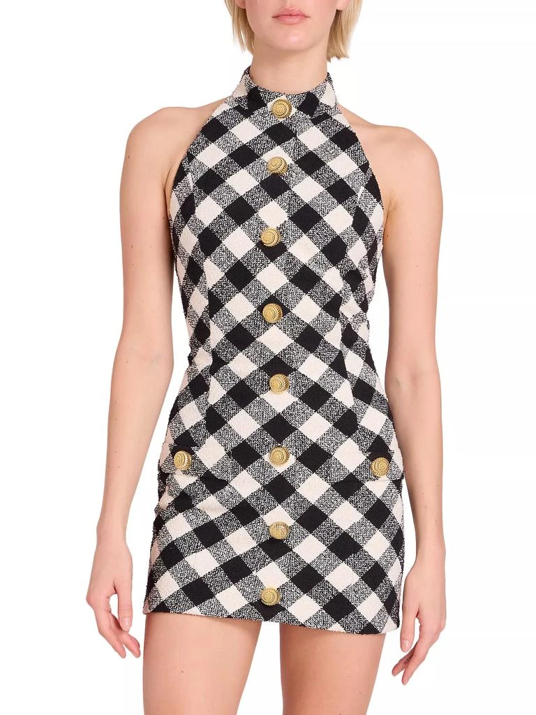 Balmain Check Tweed Halter Minidress 3