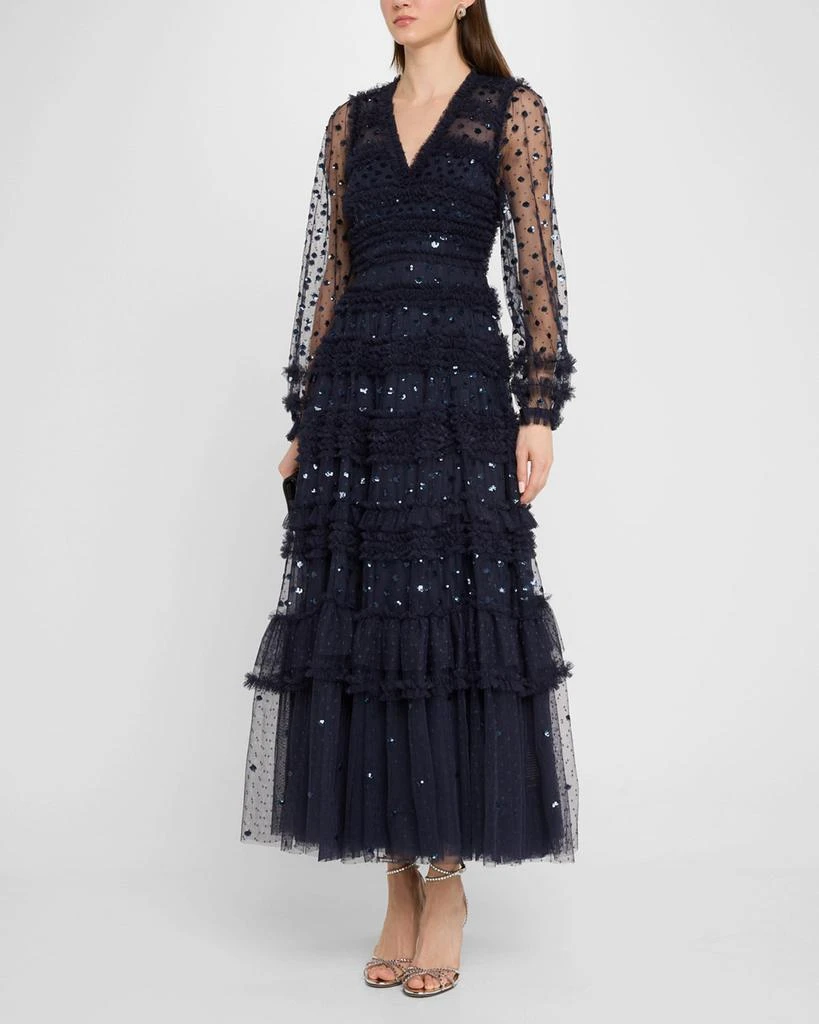 Needle & Thread Vivian Tiered Ruffle-Trim Sequin Ankle Gown 4