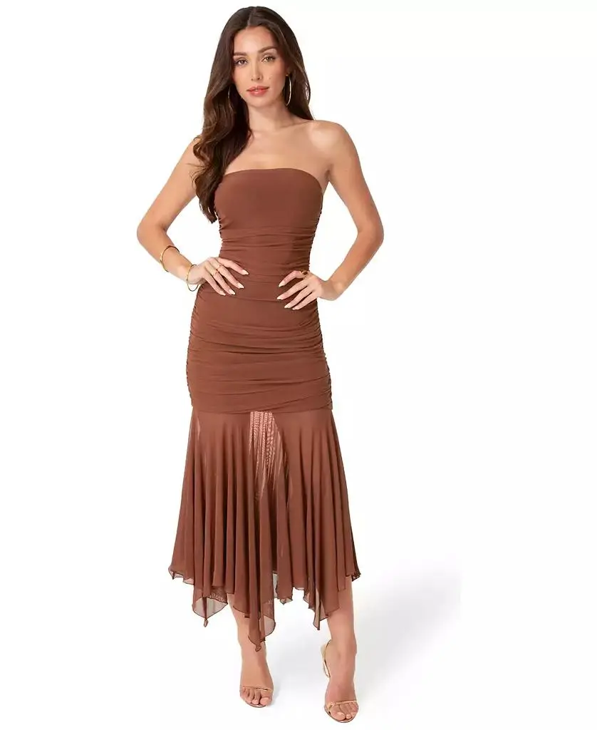 long sleeve dress beige Mac Duggal - Beige Long Sleeve Beaded Evening Gown