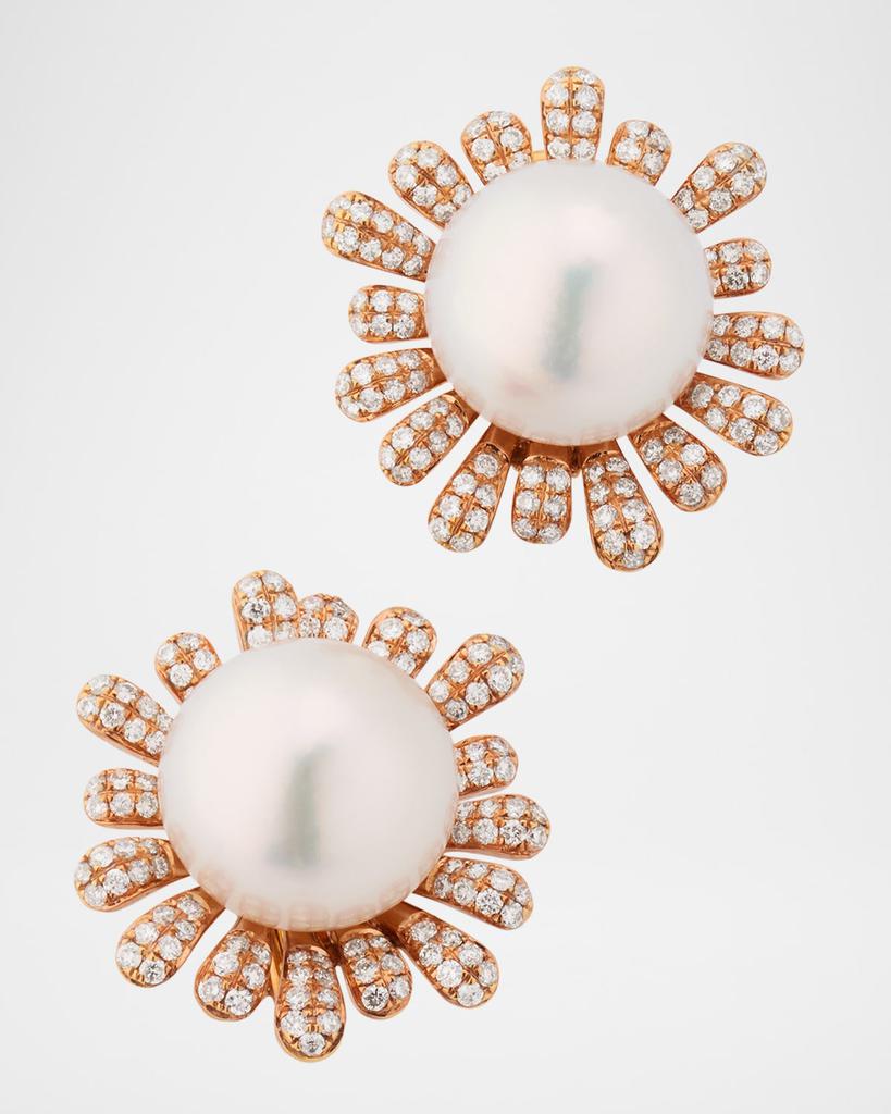BELPEARL 18K Rose Gold South Sea Pearl Earrings with Diamonds