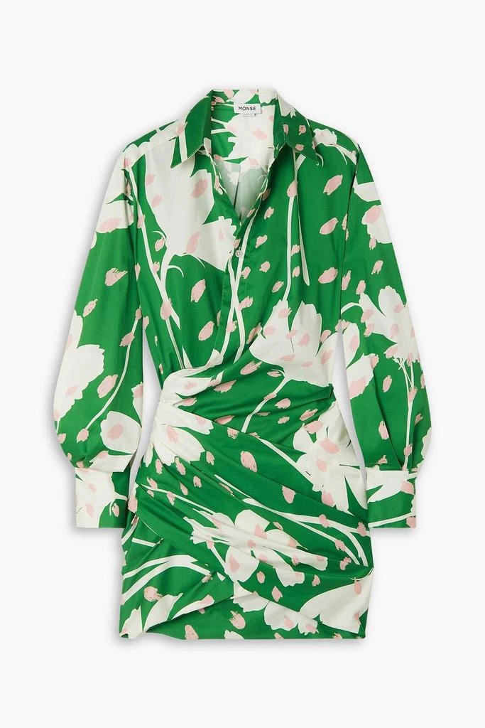 Monse Wrap-effect floral-print cotton-blend poplin mini shirt dress 1