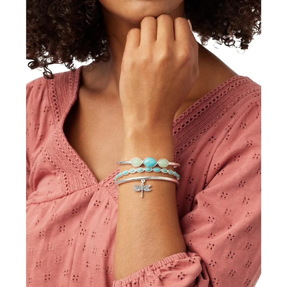 Lucky Brand Bracelet Set, Silver-Tone Turquoise Dragonfly Bangle Bracelets 2