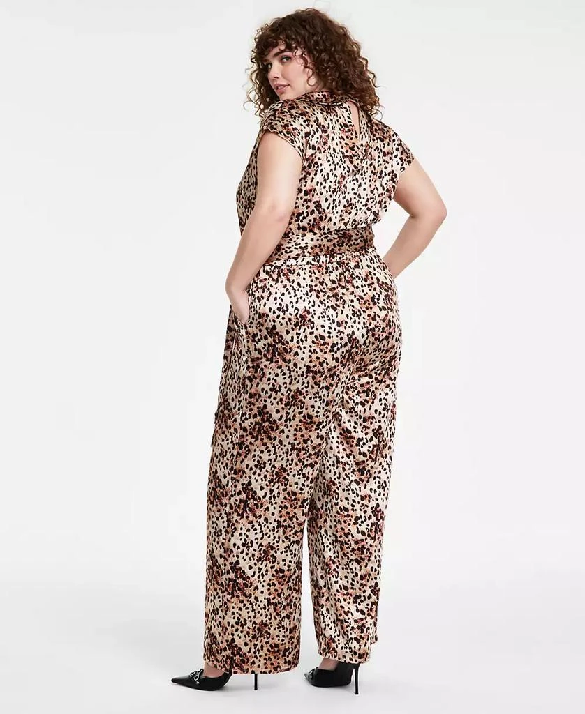 Bar III Trendy Plus Size Short-Sleeve Wrap-Front Belted Satin Jumpsuit, Created for Macy's 2