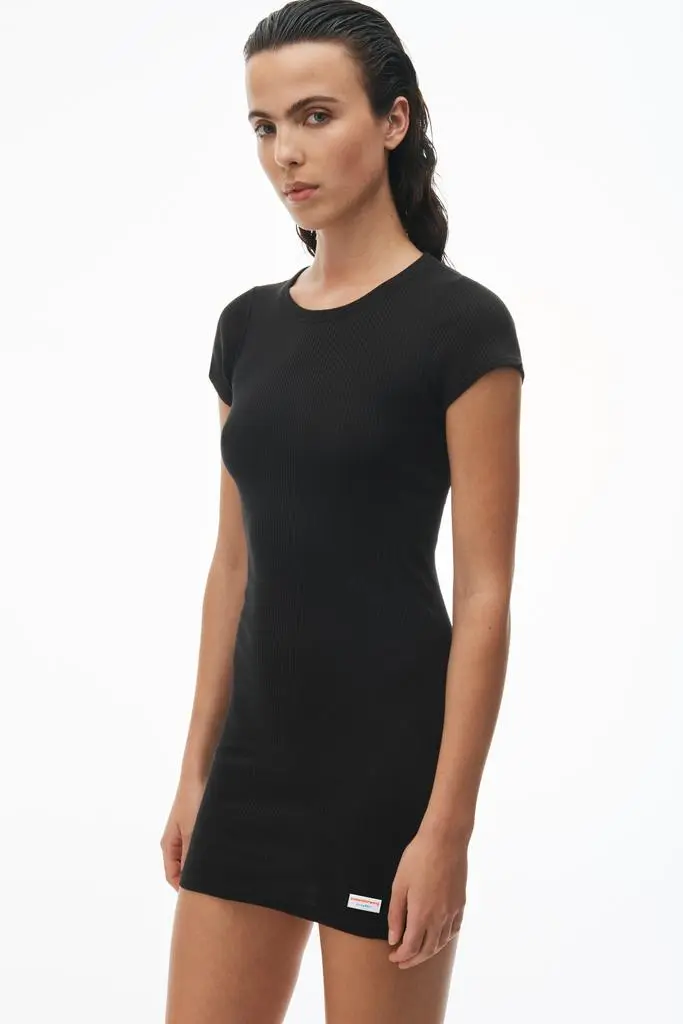 Alexander Wang short sleeve loungewear dress in ribbed cotton jersey 3