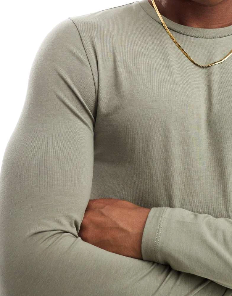 ASOS ASOS DESIGN essential muscle fit long sleeve t-shirt in khaki 3