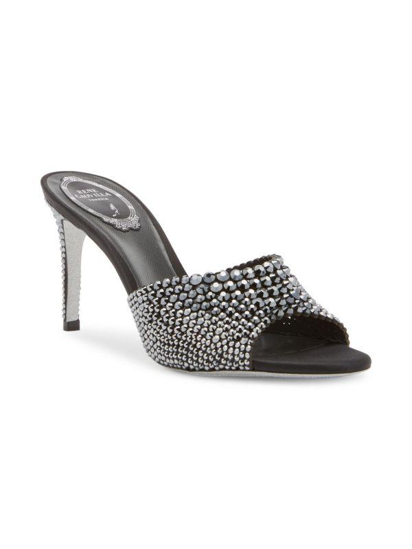 Rene Caovilla 80MM Crystal-Embellished Satin Mules