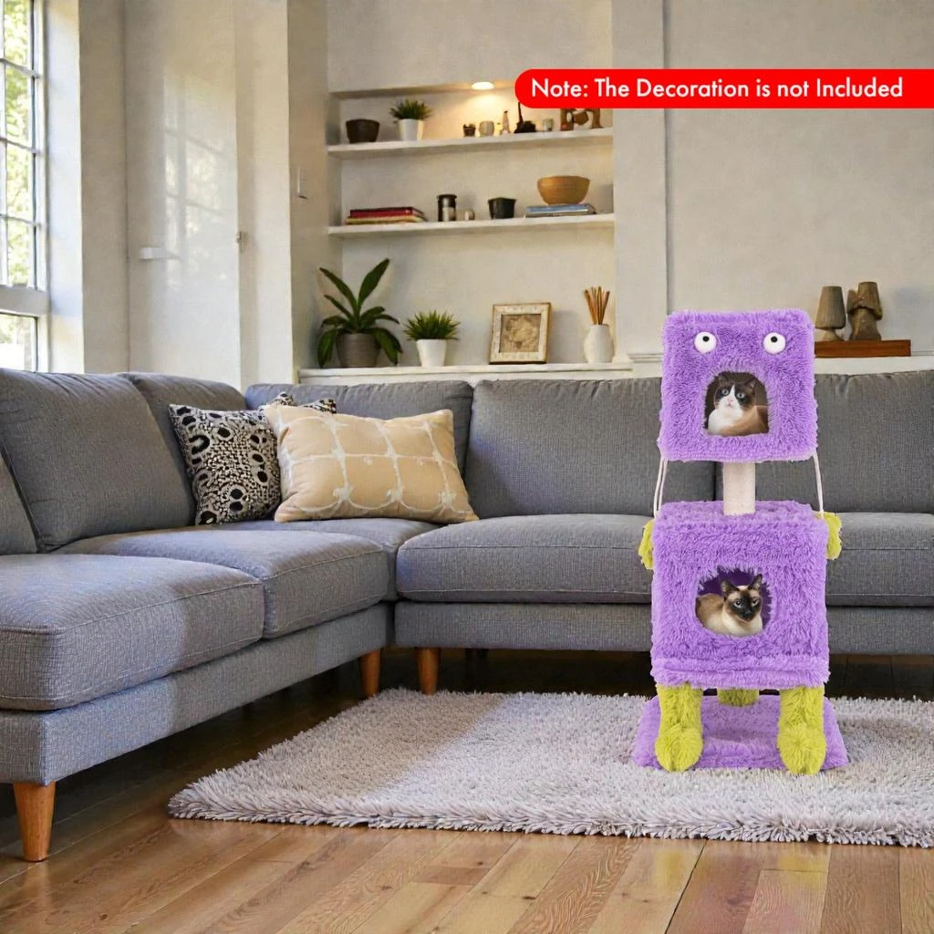 Hivvago Monster-Themed Cat Tower with Two Cozy Condos for Compact Spaces 2
