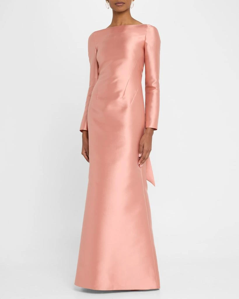 Alberta Ferretti Long-Sleeve Back-Tie Mikado Gown 4