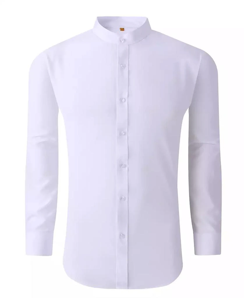 Suslo Couture Men's Slim Fit Solid Performance Collarless Button Down Shirt 1