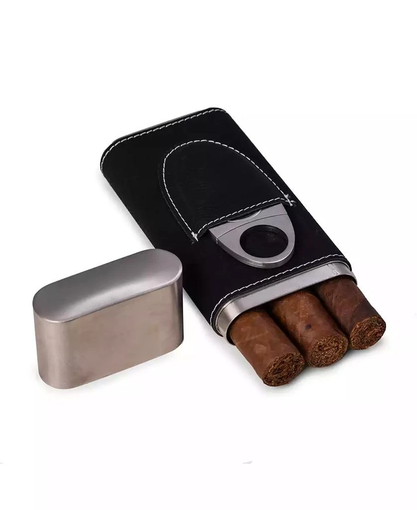 Bey-Berk Leather 3 Cigar Case with Cigar Cutter 2