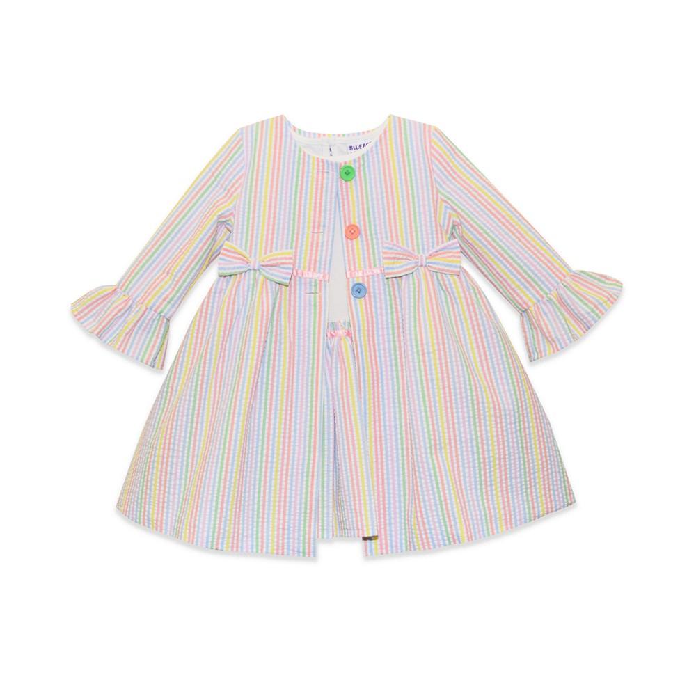 Blueberi Boulevard Baby Girls Multi Colored Seersucker Coat Dress Set