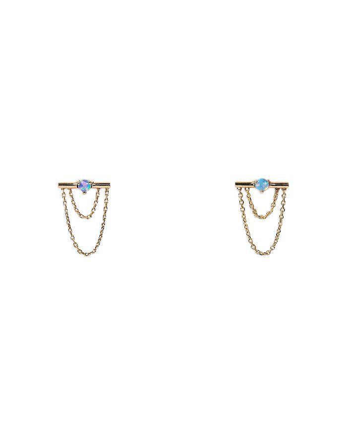 WWAKE 14K Yellow Gold Opal Linn Chain Drop Earrings