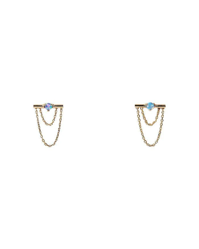 WWAKE 14K Yellow Gold Opal Linn Chain Drop Earrings