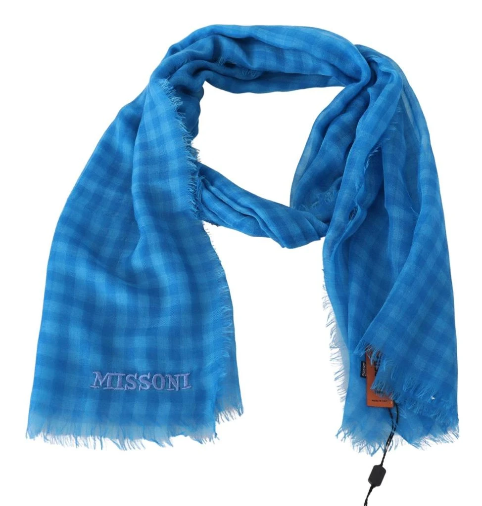 Missoni Missoni Blue Checkered Cashmere Unisex Wrap Fringes Scarf 3