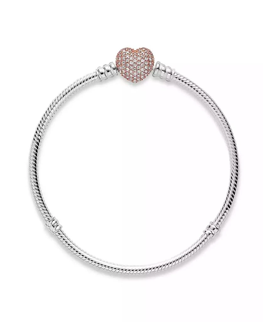 PANDORA Moments Cubic Zirconia Pave Heart Clasp Snake Chain Bracelet 3
