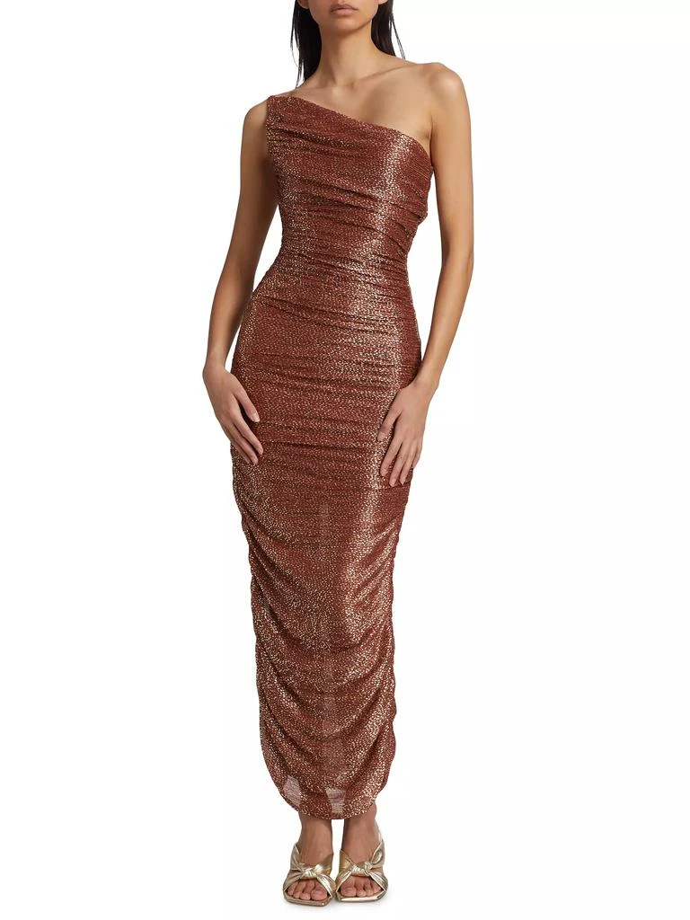 Sabina Musáyev Melissa Metallic Ruched One-Shoulder Maxi Dress 3