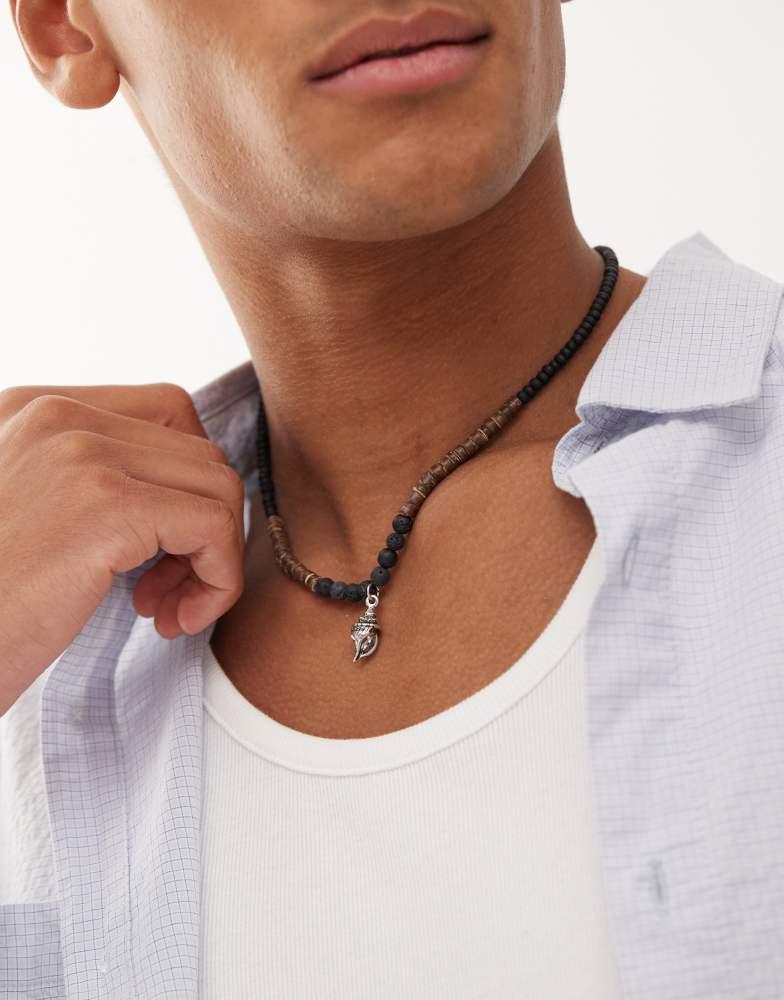 CLASSICS 77 Classics 77 beaded necklace with shell pendant in silver and black