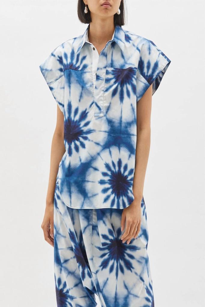 bassike Printed Yoke Detail Shirt In Blue/white