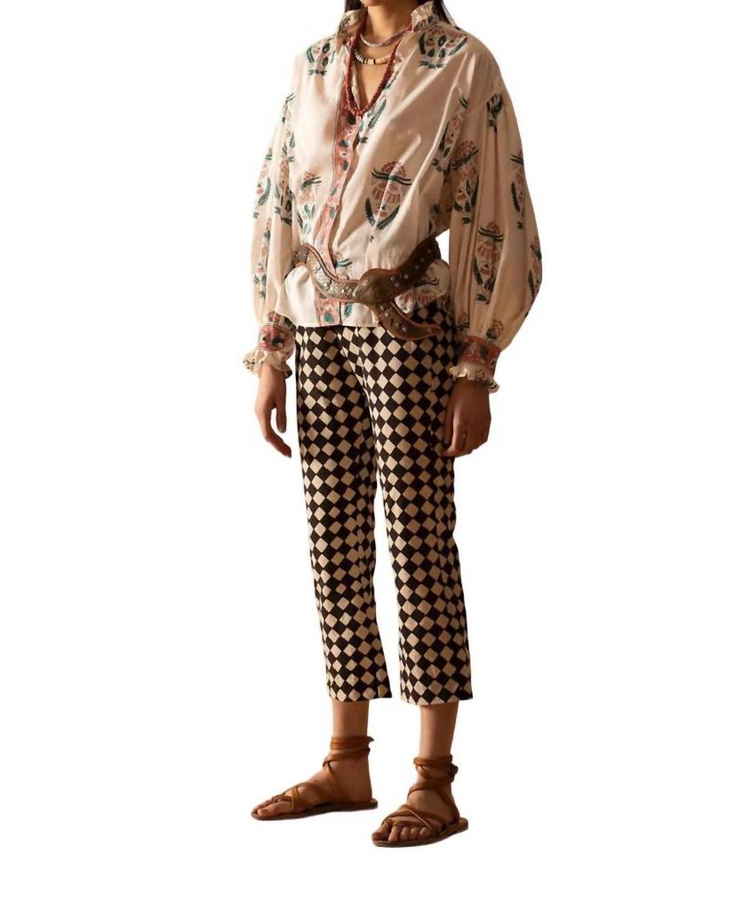 Alix of Bohemia Poet Blouse In Conch Print White-Multi